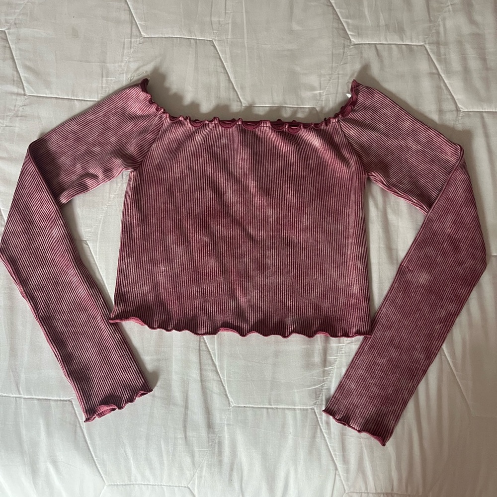 Pink Ruffled Crop Blouse with Long Sleeves